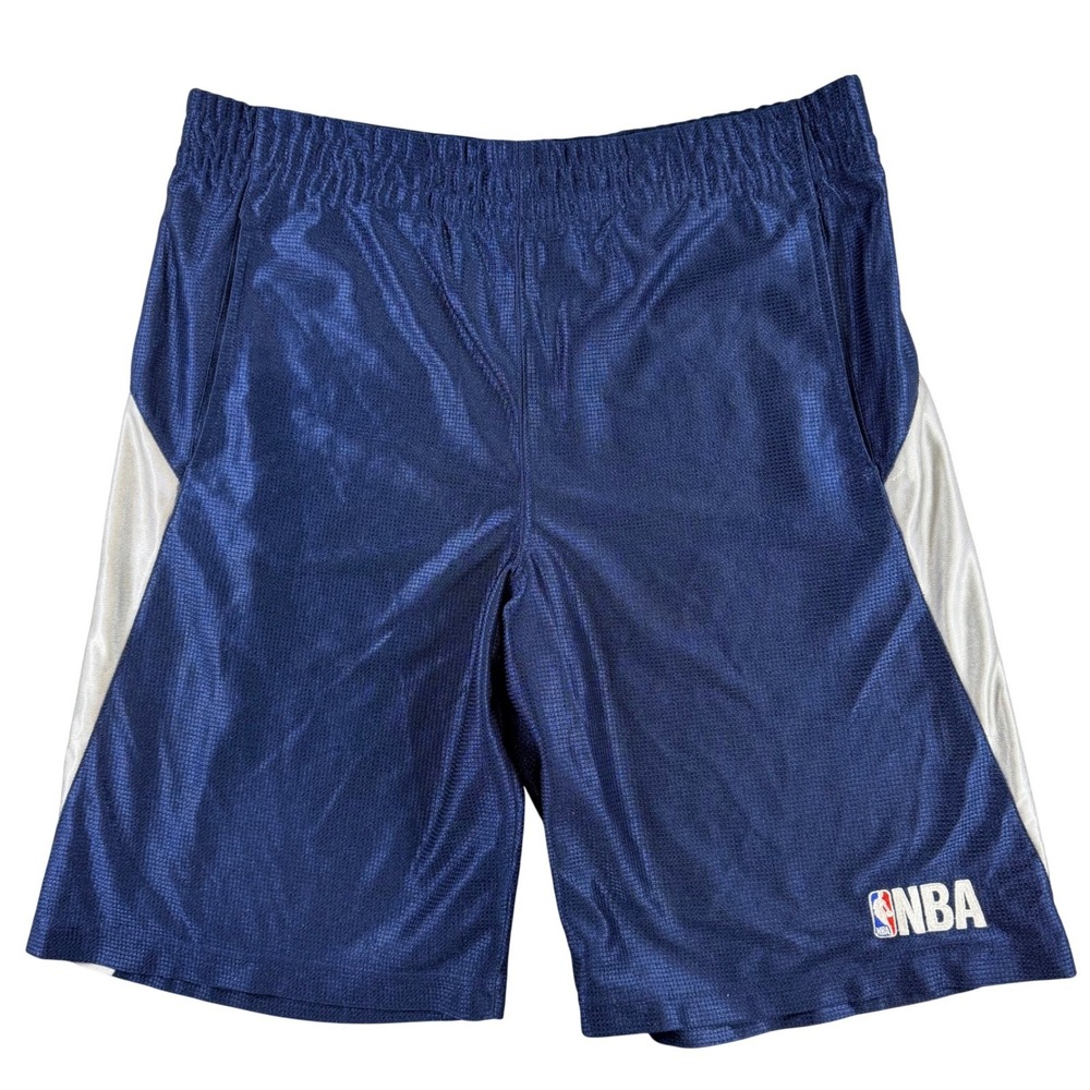 NBA Mens Basketball Shorts Navy Blue White Mesh Athletic Size Medium Embroidered